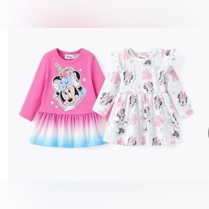 Disney Minnie Mouse Baby Dresses, Set of 2, Ruffle, Long Sleeve, 3-6 Month, New